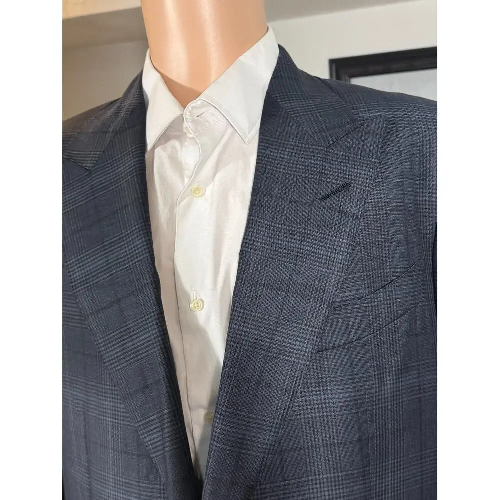 Tom Ford Navy Houndstooth Prince of Wales Peak Lapel Sportcoat Suit Jacket 54 44